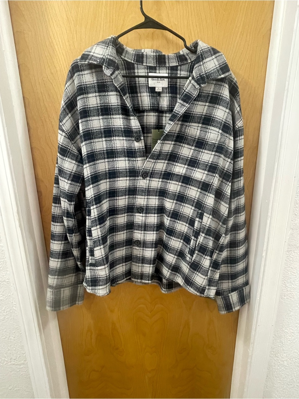 Goodfellow & Co Black and White Plaid Hooded Shirt Jacket